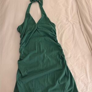 Anthropologie Green Halter Mini Dress